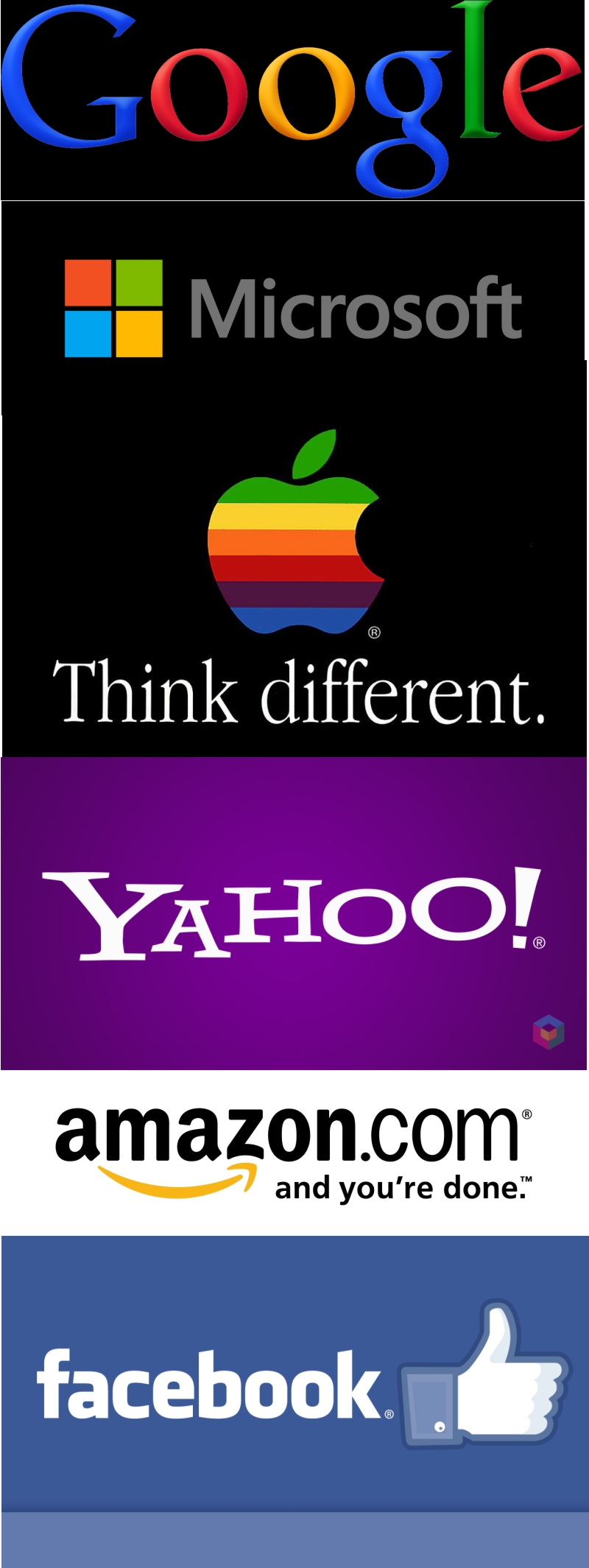 google, microsoft, apple, yahoo, amazon, facebook logos